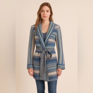 TNA | Multicoloured Wool Alpaca Blend Knit Belted Cardigan - XS